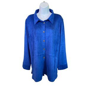 Toofan Velour Blouse Blue L Long Sleeve Button Front  Soft Cozy Y2k Style